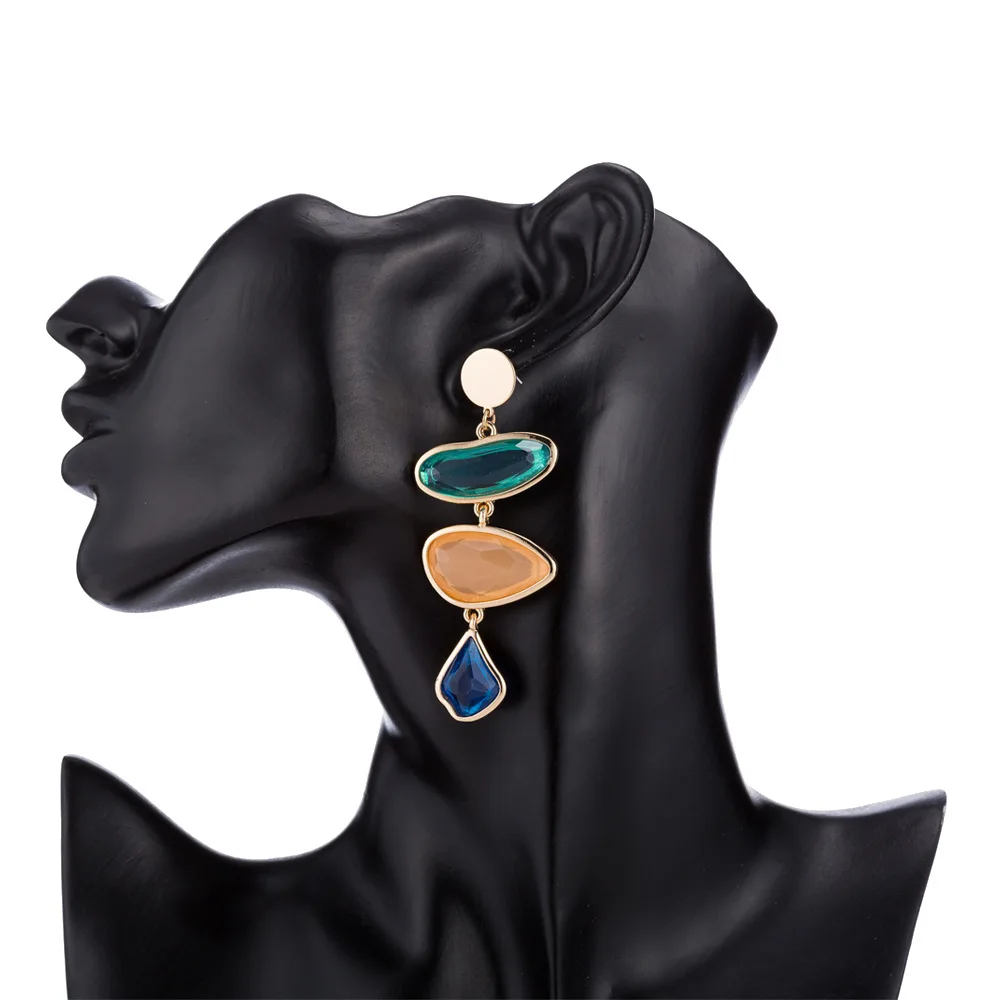 Модные геометрические длинные серьги из смолы для женщин красного и синего цвета