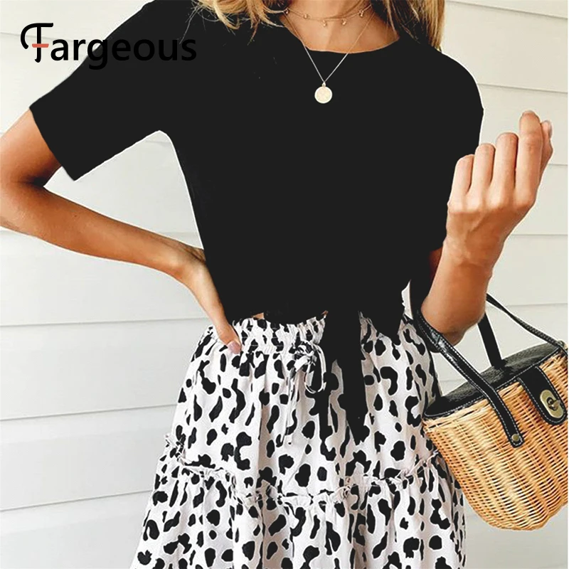 Женская футболка с коротким рукавом Fargeous повседневная однотонная уличная бантом