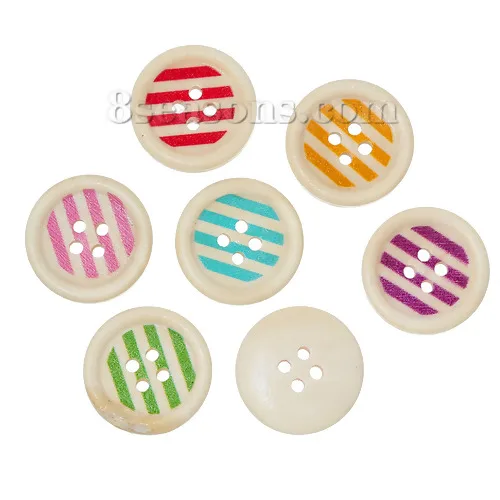 

New 100 PCs Wood Sewing Buttons Scrapbooking 4 Holes Round At Random Stripe Pattern DIY Handmade Clothing Accessories 20mm Dia