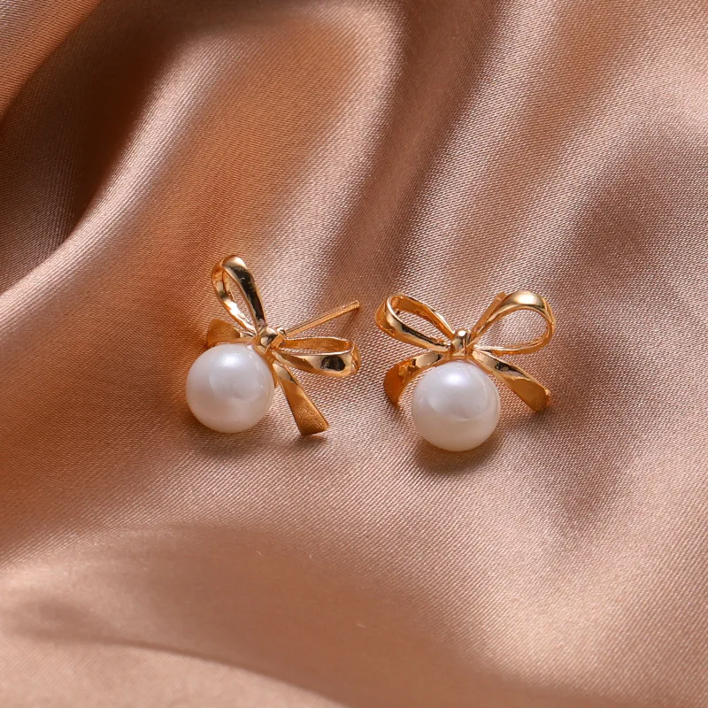 Корейская имитация жемчуга лук серьги в ретро-стиле с бантом для маленьких