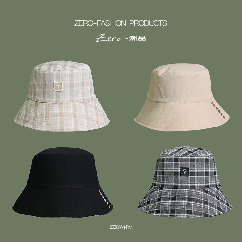 

Double-sided Wear Women Bucket Hat Foldable Wide-brim Panama Hat Beach Outdoor Anti-UV Dome Casual Cotton Plaid Sun Hat