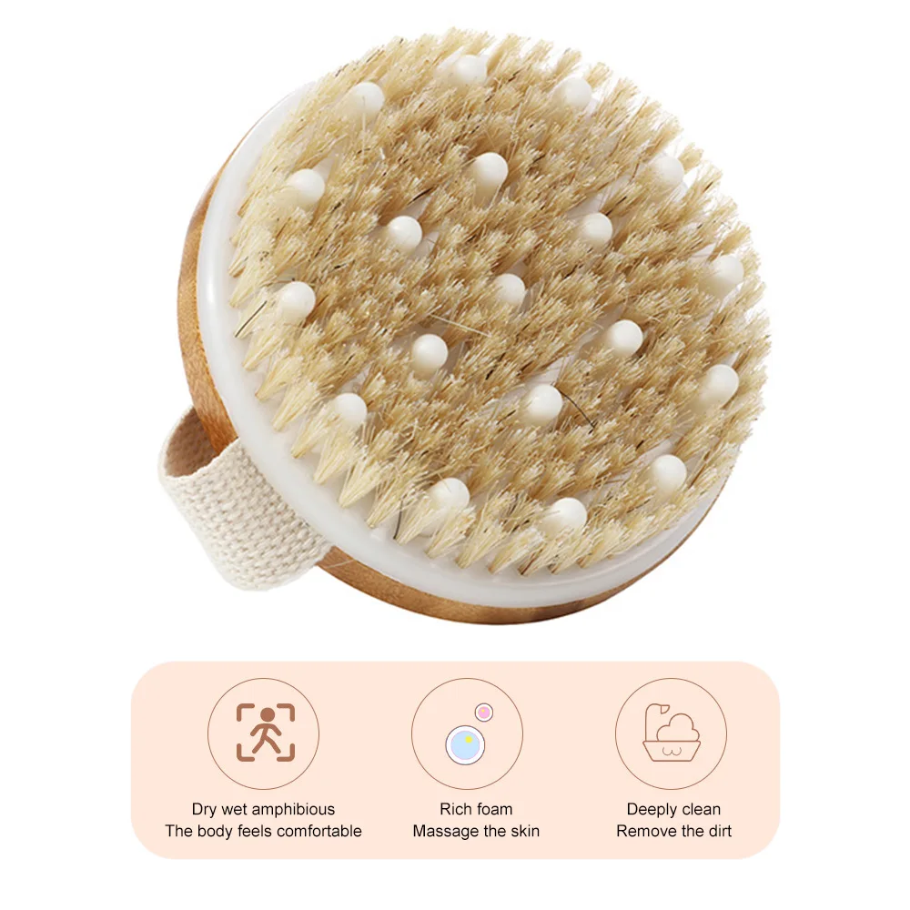 

2 In 1 Dry Skin Body Brush Natural Bristle Dead Skin Remover Anti Cellulite Exfoliates Blood Circulation Health Massage Tools