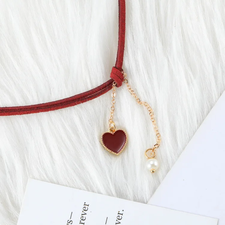 

hot sale 1 Pieces Choker Necklace Cute Leather Neck Chain Collar Heart Love Jewelry Female Neck Clavicle Chain Jewelry gift
