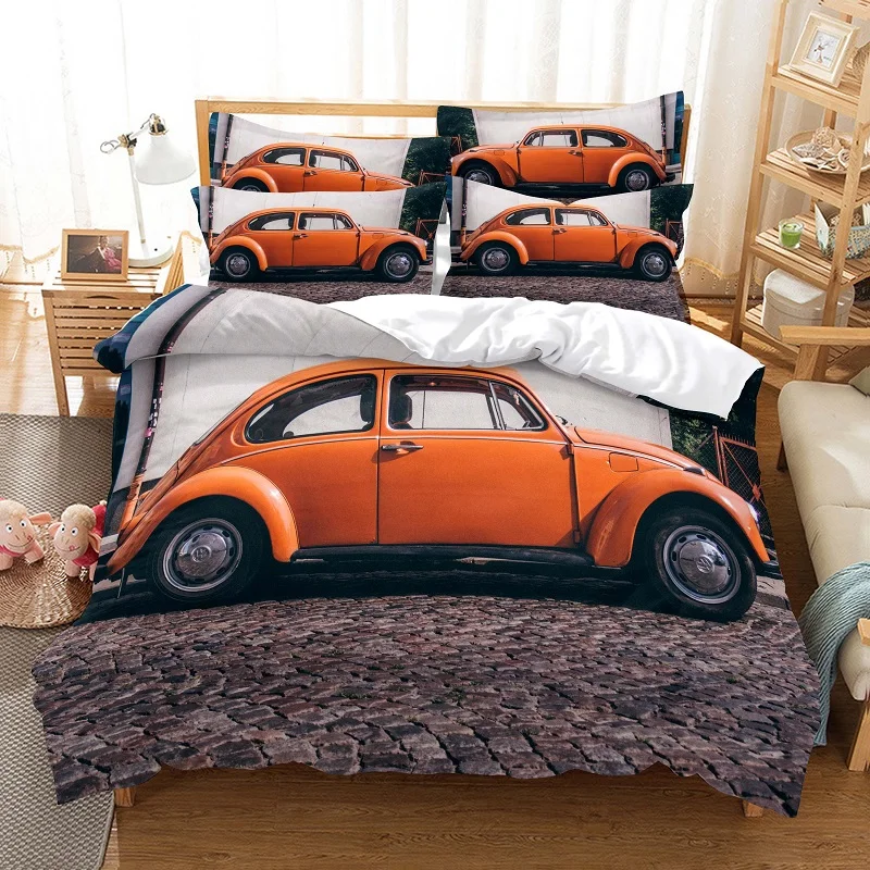 

Оранжевое автомобильное постельное белье в стиле ретро, комплект постельного белья с 3d Цифровым принтом, модное дизайнерское одеяло, компл...