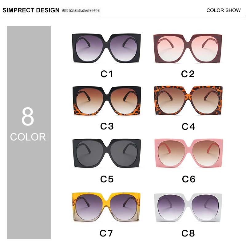 

SIMPRECT Oversized Sunglasses Women 2020 Fashion Big Frame Square Sun Glasses Brand Designer Retro Vintage Shades For Women