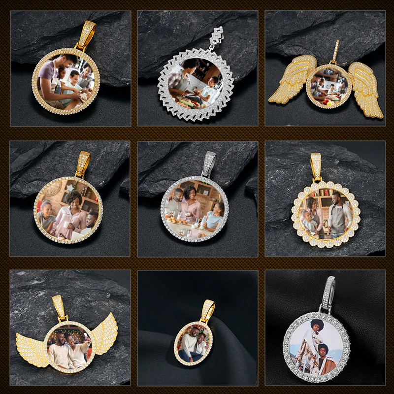 

Fine Jewelry Round 925 Sterling Silver Memory Medallions Custom Made Photo Pendant Necklace For Men's Hip Hop Jewelry Gift