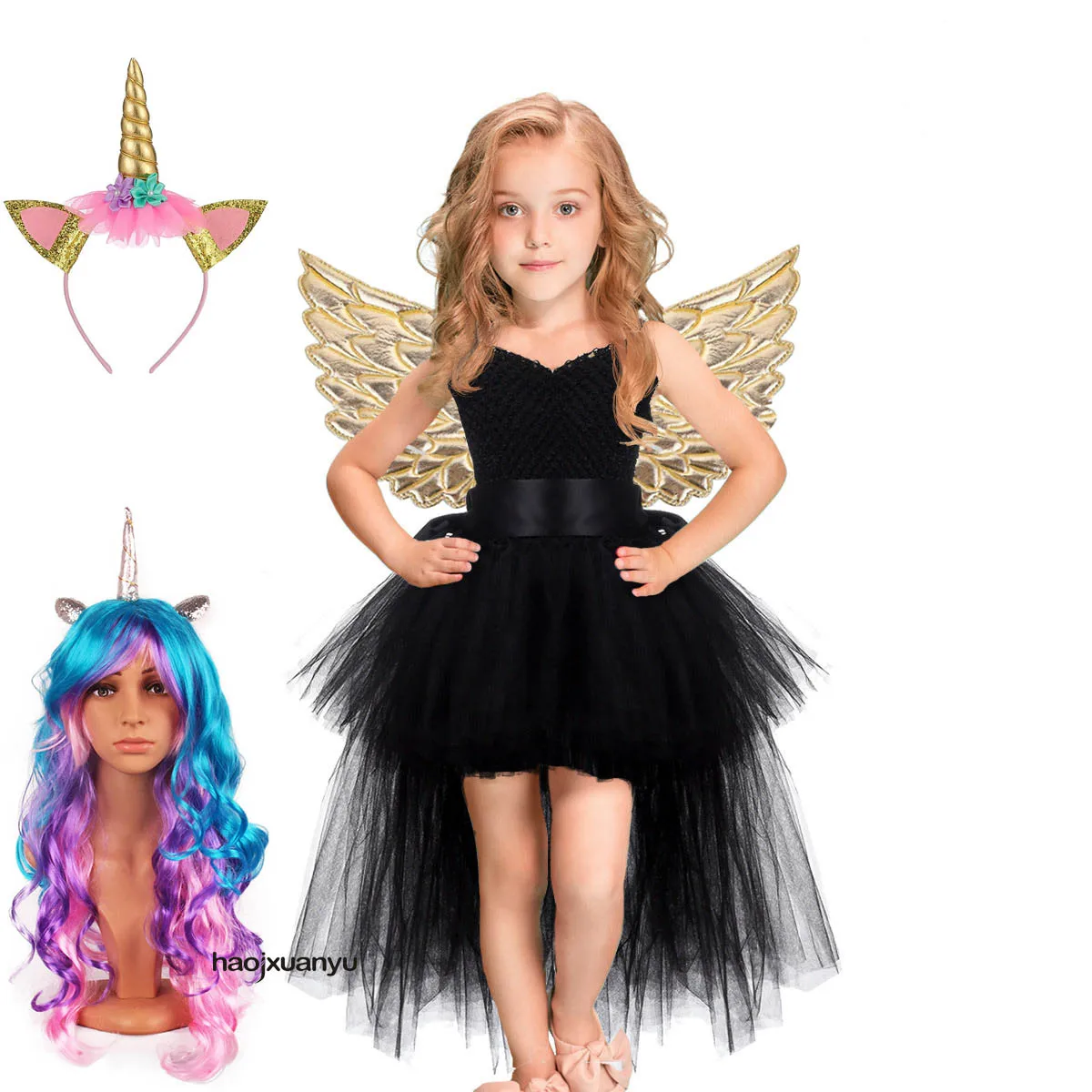 

Костюм пони для косплея, рождественское платье для девочек с единорогом, длинный хвост с париком, детское бальное платье принцессы для дня р...