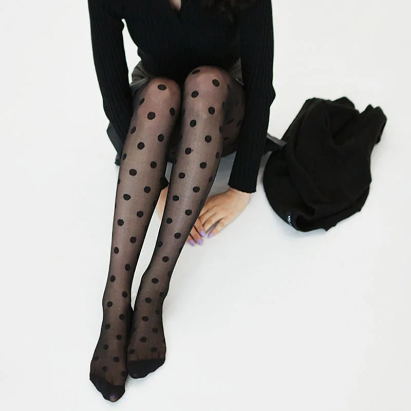 1PC Sexy Women Pantyhose Tights Summer Nylon Polka Dot Print Stockings Seamless Fishnet Mesh Female Hosiery Vintage Faux Tattoo | Женская