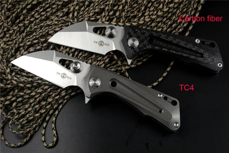 TWOSUN TS138 Flipper Folding Pocket Knife Hunting Outdoor Camping knife D2 blade TC4 Titanium/Carbon fiber Handle Fast Open