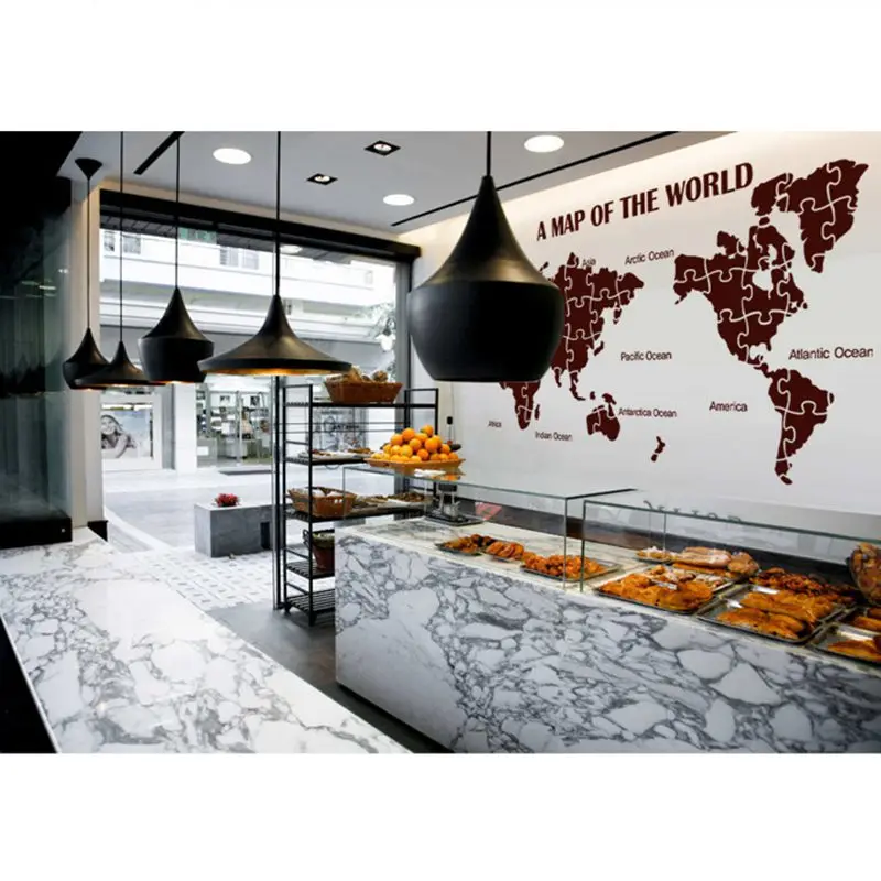 

Puzzle World Map Wall Stickers Large New Design Coffee Shop Pattern Map Wall Decal Vinyl Poster Sticker