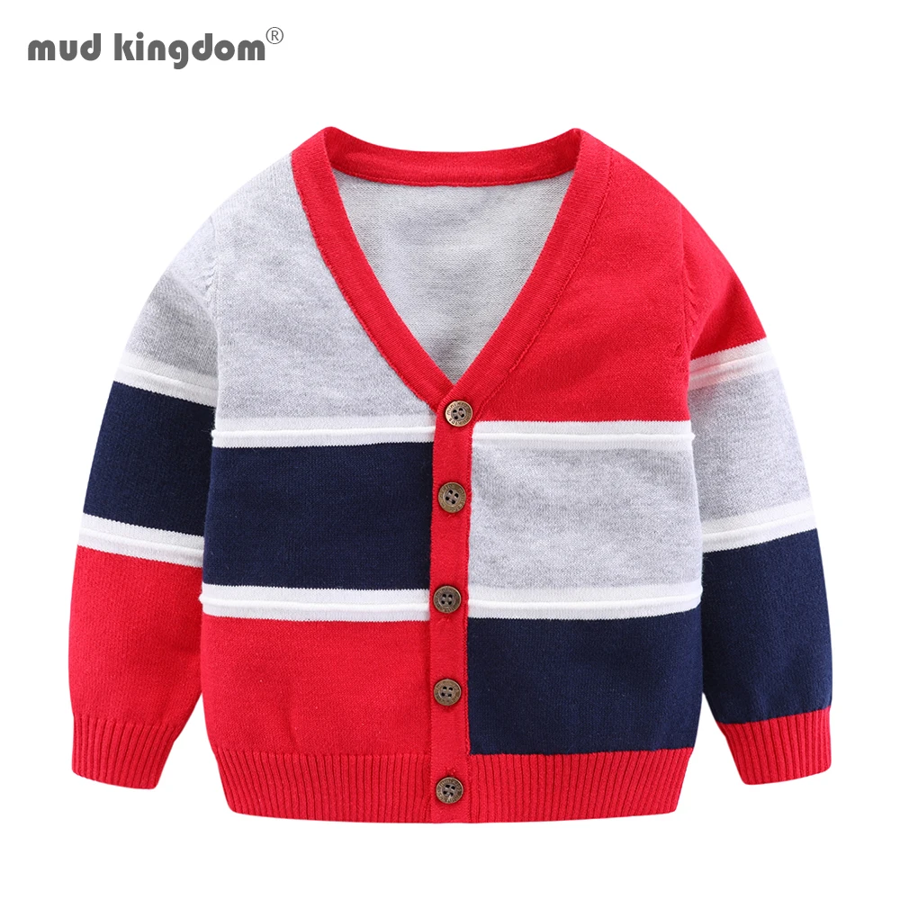 

Mudkingdom Toddler Cardigan Sweater Single Breasted Long Sleeve V-neck Patchwork Kids Outerwear for Boys Button Children Clothes