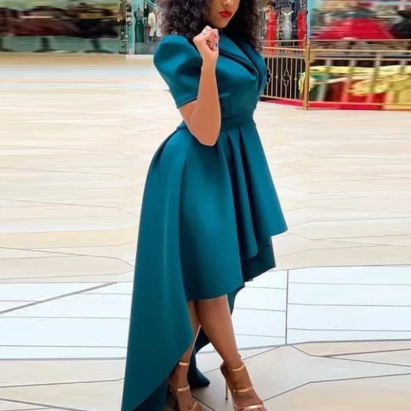 

African Lady Prom Dresses Long Evening Elegant Short Sleeve High Low Ruffle Dress Retro Plus Size Women Party Birthday Outfits