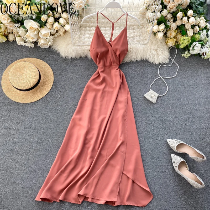 OCEANLOVE пляжные Стиль однотонные Vestidos 2020 сексуальный v-образный вырез с открытой