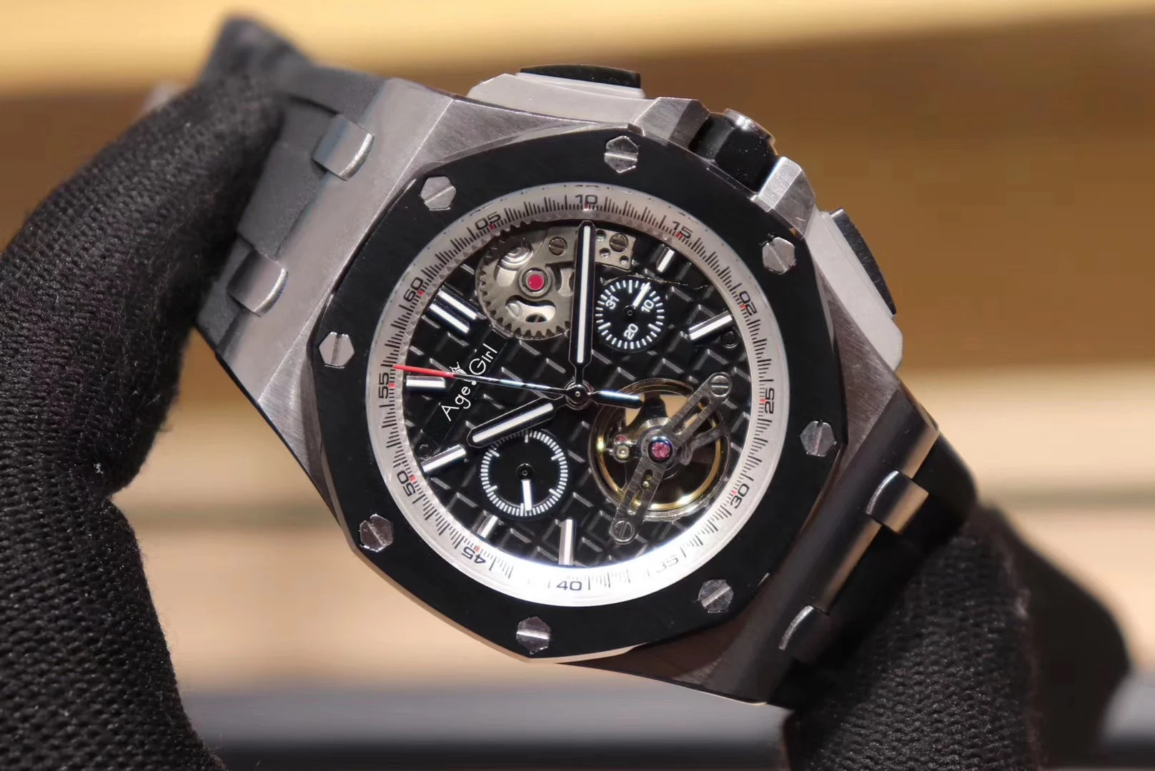 Black Bezel Роскошные брендовые Новые Мужские автоматические механические желтые камуфляжные резиновые синие Черные часы с сапфировым стеклом, наручные часы с турбином - Цвет: Black Bezel