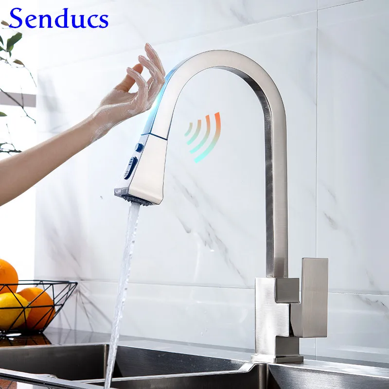 Сенсорный кухонный кран Senducs сенсорный смеситель выдвижной квадратный умный