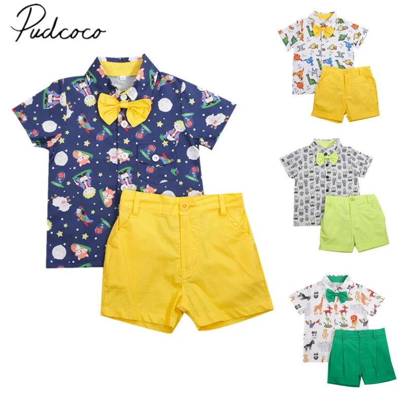 Хлопковая футболка и шорты для мальчиков с мультяшным принтом |