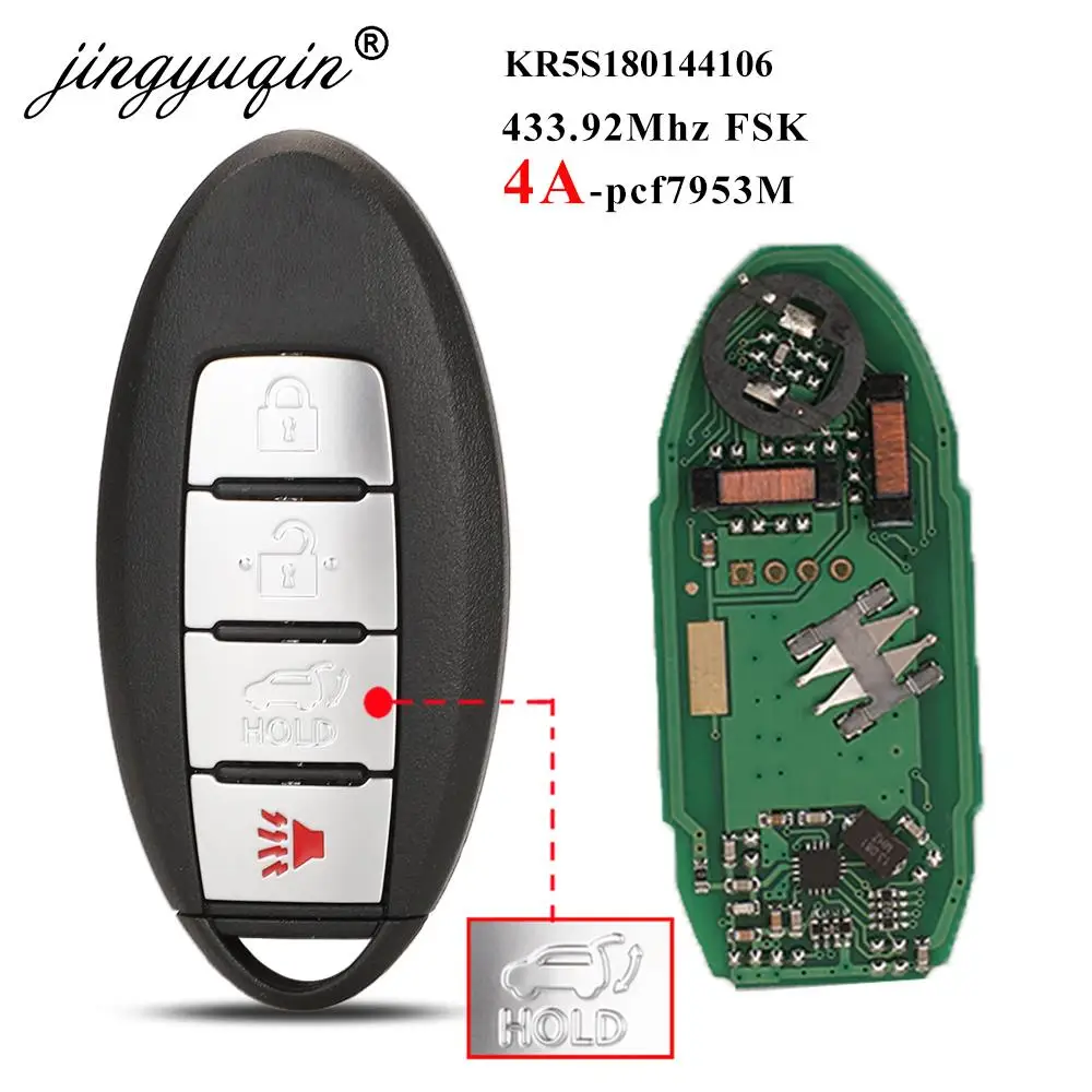 jingyuqin S180144106 433MHz 4A-PCF7953M Keyless Smart Remote Car Key Fob For Nissan Rogue X-Trail 2014 2015 2016 KR5S180144106