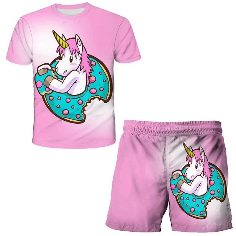 

3D Summer T shirt Girl Sets Baby Boys And Girls xxx Clothes Children Unicorn t shirt shorts Suit Cartoon Kids Fashion Costume