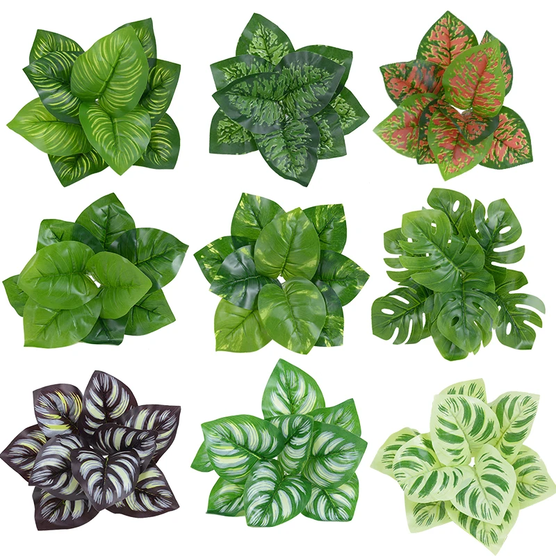 

33cm 9Heads Artificial Green Plant Fake Turtle Back Leaf Home Garden Bonsai Potted Decor Wedding Party Decor Shooting Props