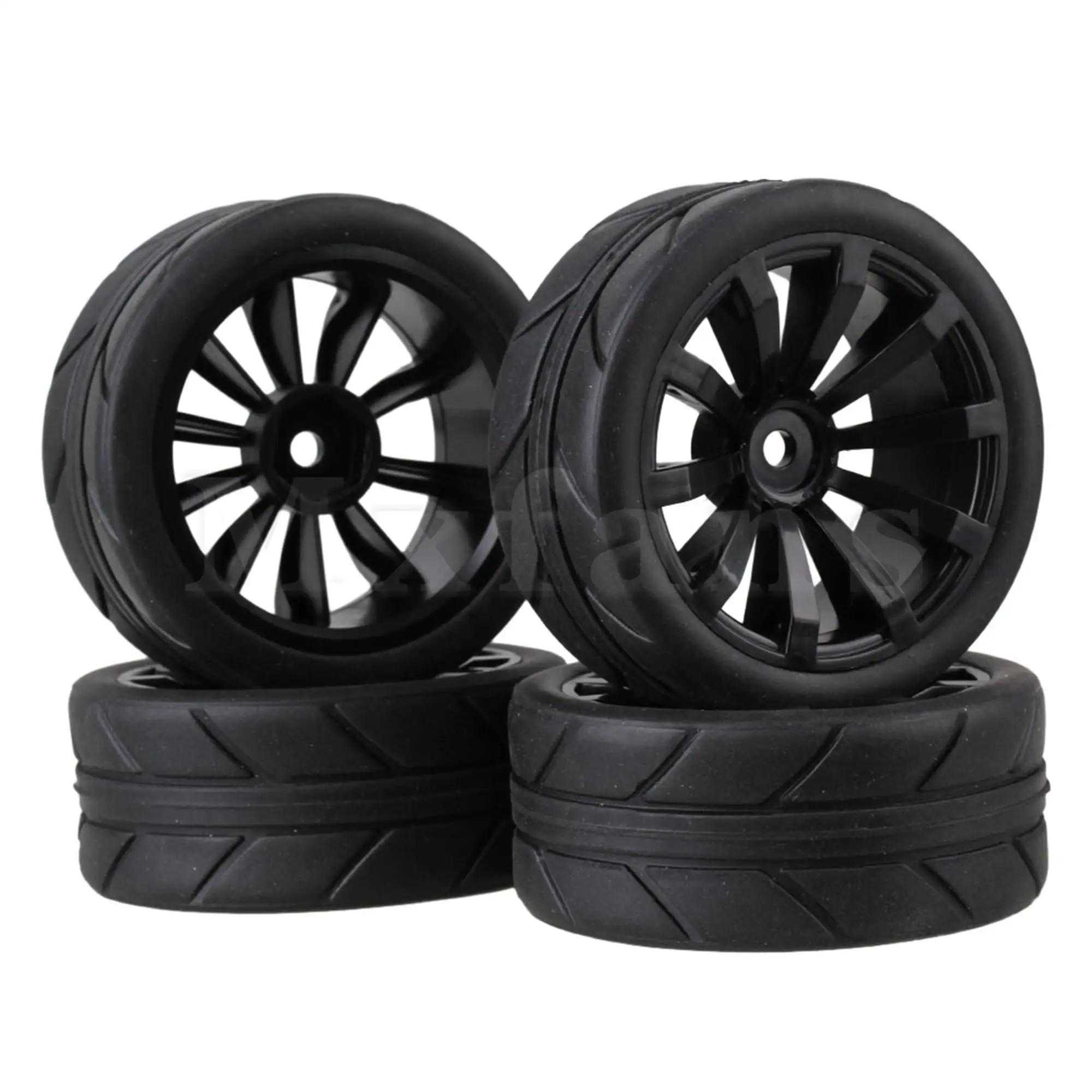 

4 шт. RC1:10 плоские автомобильные резиновые шины и пластиковые колесные диски с 10 спицами