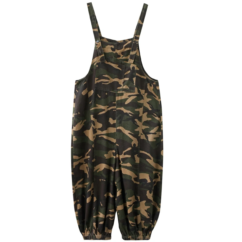 

Oversized Vogue Camouflage Jumpsuits Women Spaghetti Strap Pockets Elastic Leg Opening Plus Size Harajuku Rompers Casual Overall