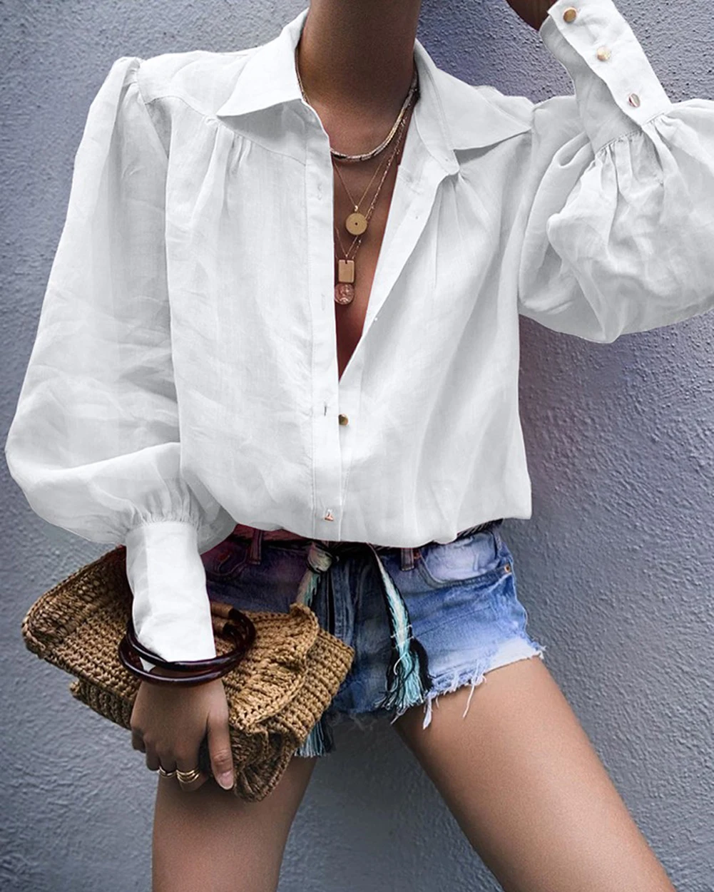 Женская блузка с длинным рукавом черная белая рукавами фонариками женская