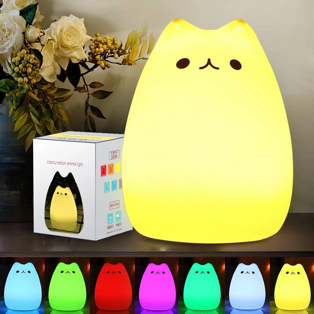 

Cute Silicone LED Night Light For Baby Kids Children Bedroom Touch Sensor Remote Cat Lamp Decoration Room Decor Holiday Gift Toy