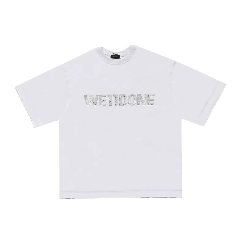 

New Style 20SS We11done High Quality Metal 3D Logo Print Tee High Street Casual Oversize T Shirt Men Women Couple 100% T-shirt