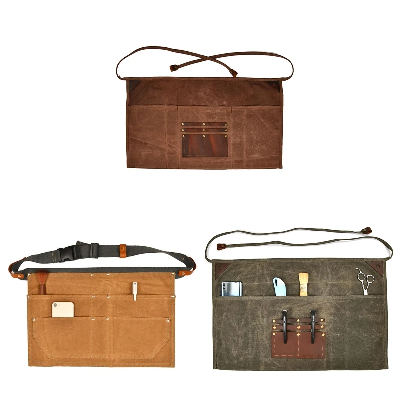 

27RE Canvas Waist Apron Vintage Thicken Adjustable Waist Strap with Pockets Cooking Kitchen Aprons for Chef Waitress Waiter