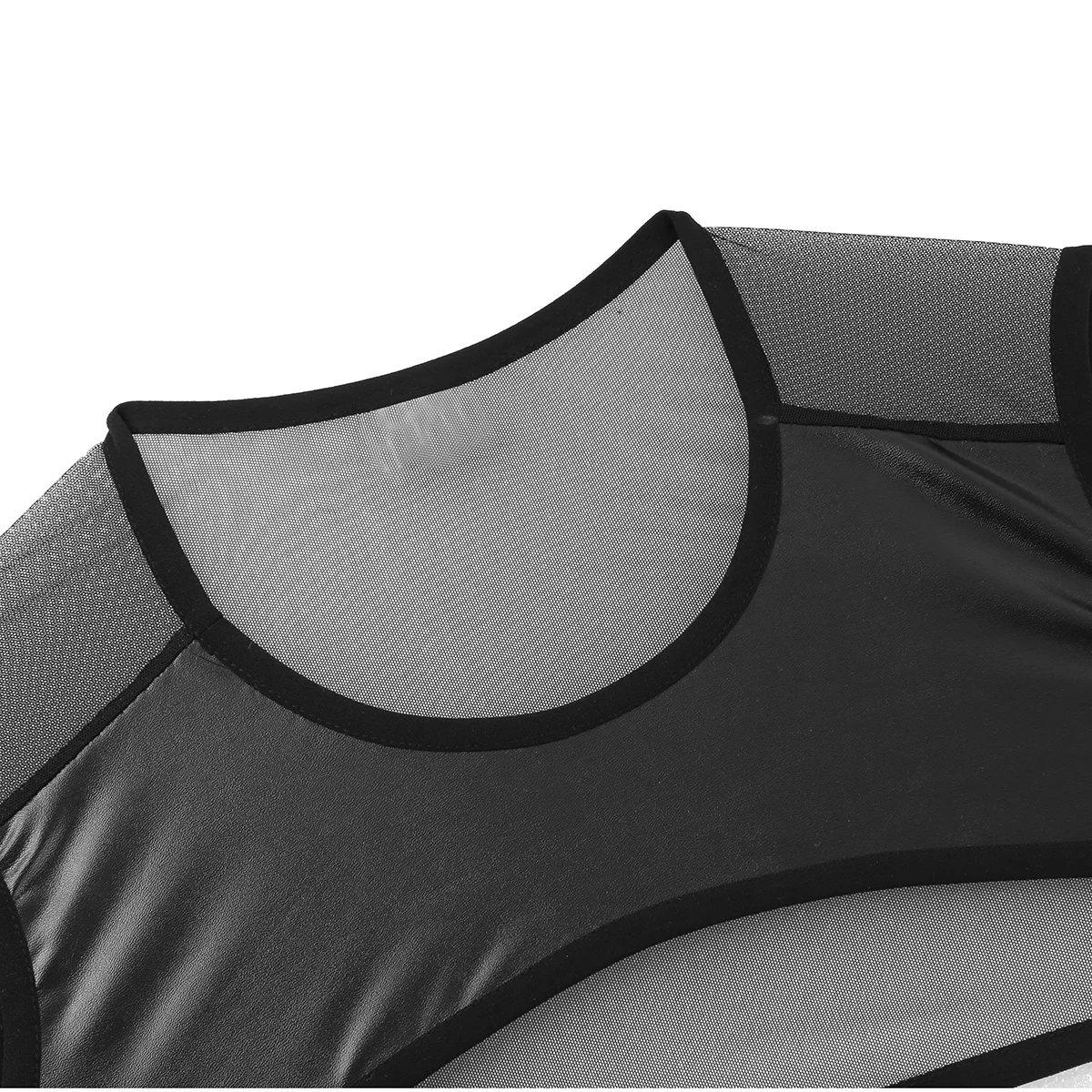 Латексная кожа жгут мужское белье лоскутное без рукавов Sheer Mesh Muscle половина майка жилет Клубная одежда сценический костюм укороченные топы