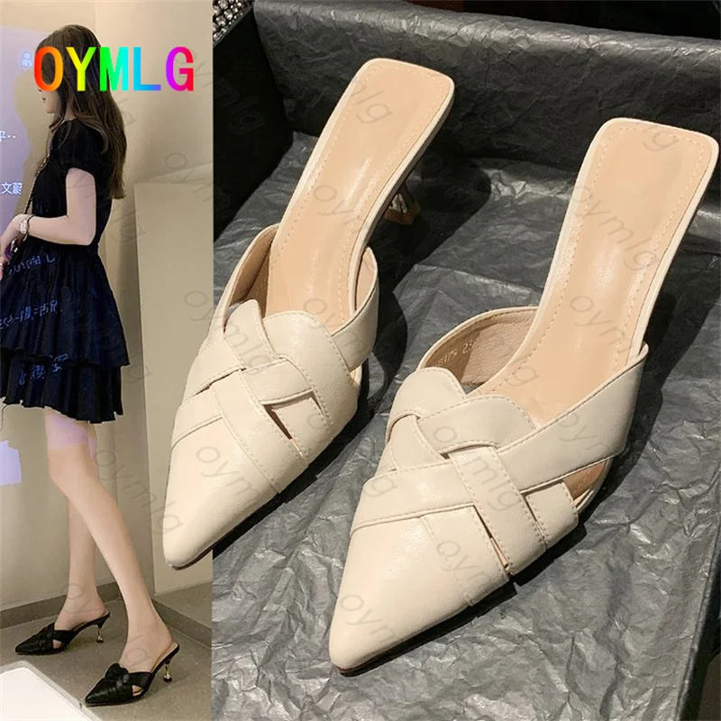 

Туфли женские с острым носком, летняя модная одежда, туфли на шпильке, плетеные сандалии с закрытым носком, Muller, 2021