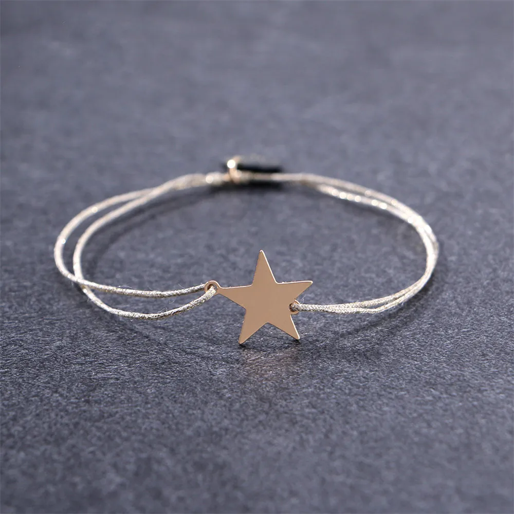 ELEGANCE11 Design Gold Bling Sequins Rope Bracelet for Women Alloy Pentagram Dangle Friendship Bracelets Couples Gift Female | Украшения и