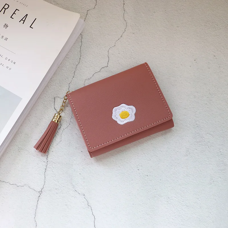 

GZM Women's Wallets New Versatile Solid Color Short Wallet Simplicity Lichee Pattern Wallet Cute Poached Egg Pattern Coin Purse
