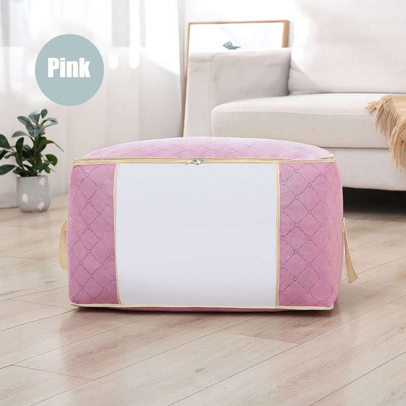 Side handle-pink TWDW Водонепроницаемая Стеганая сумка для хранения очень большая Нетканая Одежда для хранения игрушек шкаф пылезащитный чехол для одежды домашняя сумка-Органайзер - Цвет: Side handle-pink