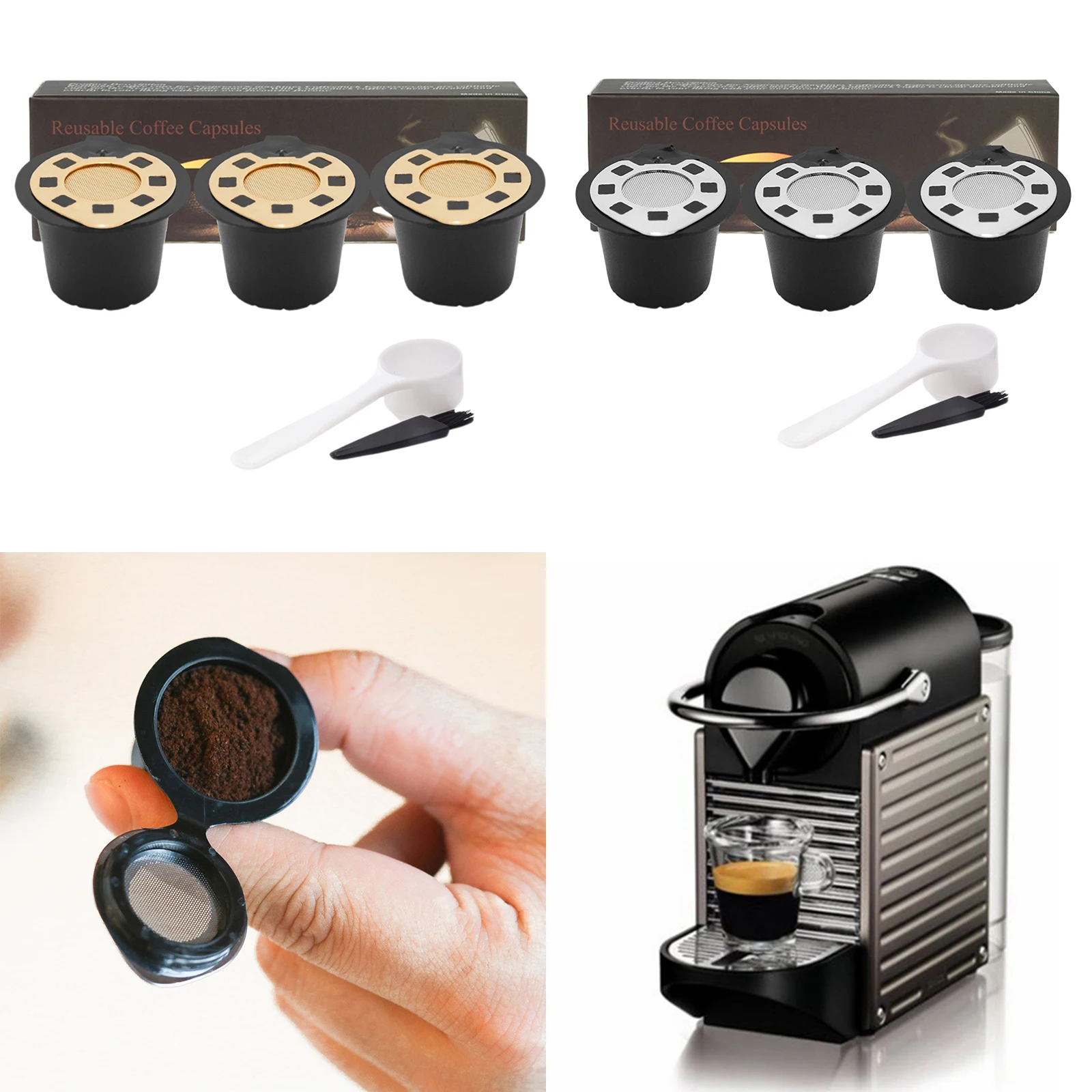 

SET of 3 Refillable Coffee Capsules Filters for Nespresso Food Grade