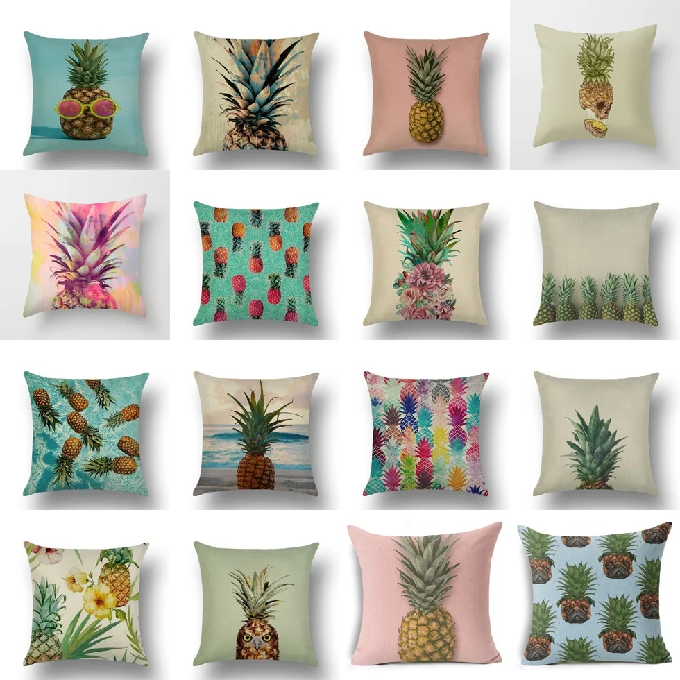 

Tropical Fruit Pineapple Cushion Cover Creative Gouache Art Linen Pillowcase Home Decor Flowers Throw Pillow Cover For Sofa Car