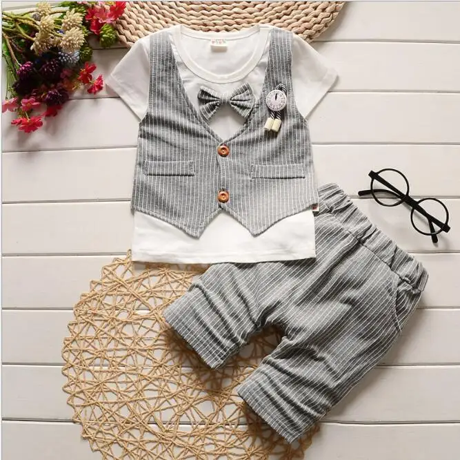 2019 New summer baby costume fashion cartoon print boys &amp girls clothes sets cotton 0-2Y clothing for |