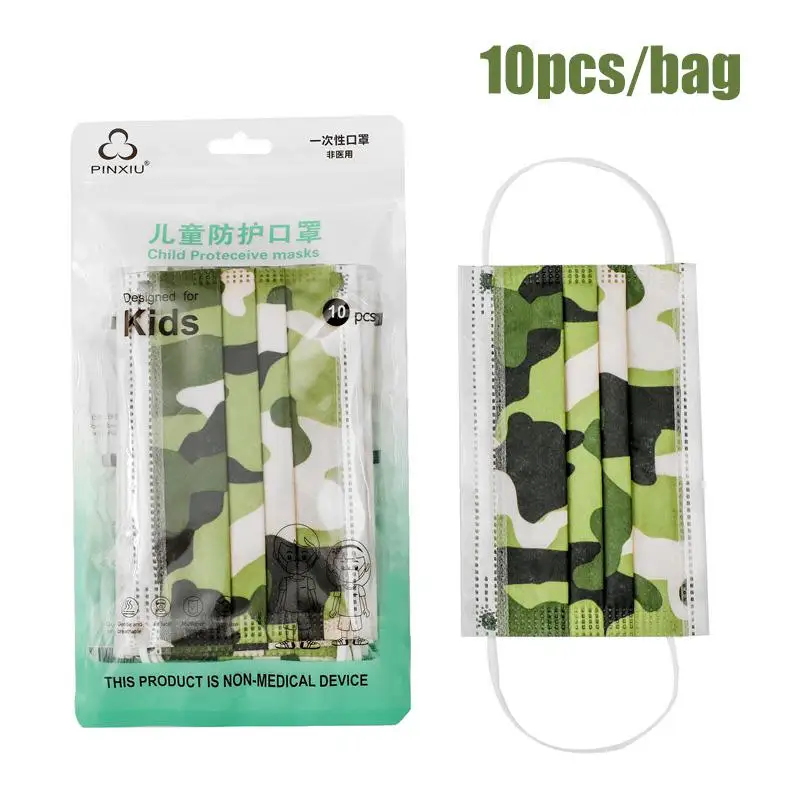 10 шт./пакет камуфляжная детская маска одноразовая Нетканая 3 слоя Фильтр для губ