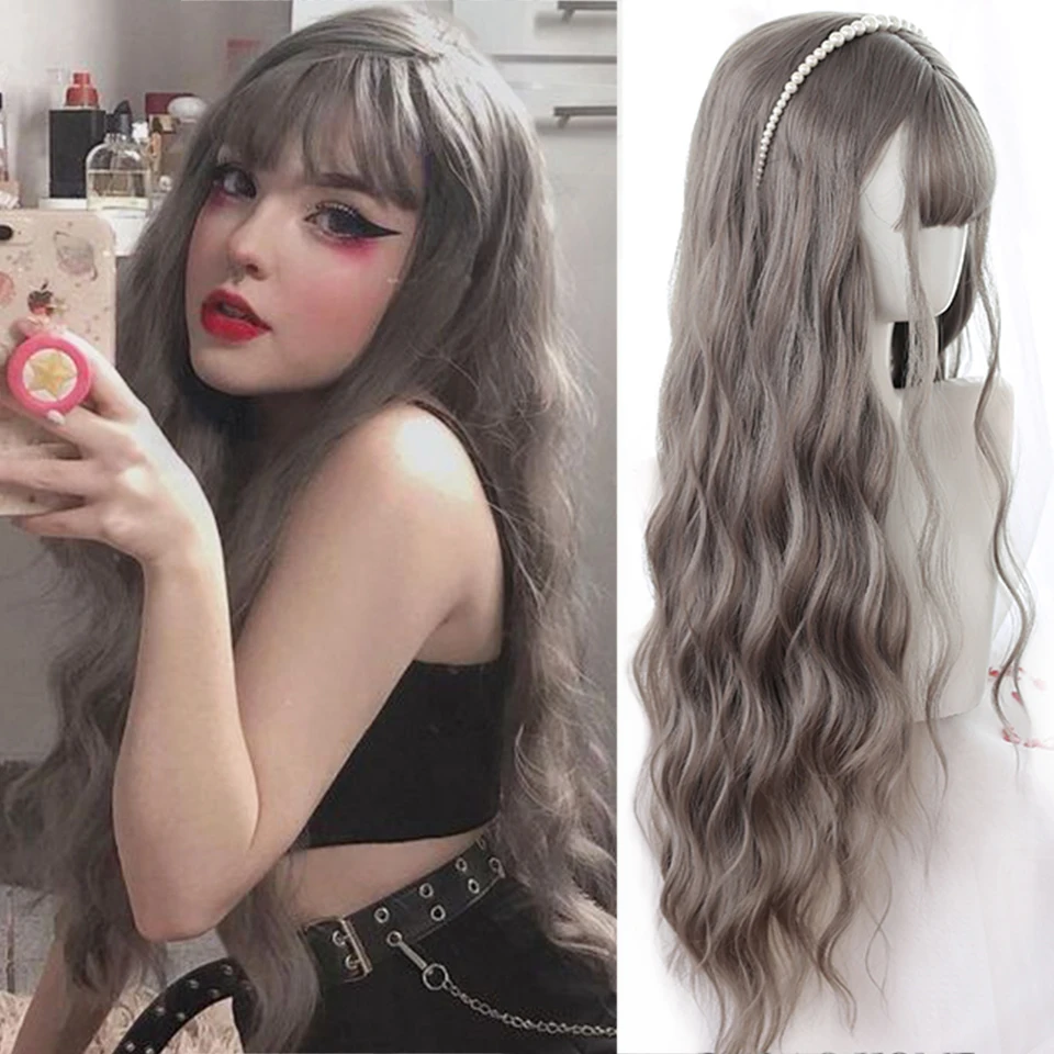 HOUYAN cosplay Lolita Long Curly Hair Synthetic Wig Women's Club Brown Natural Black Bangs High Temperature Doll Party Wig