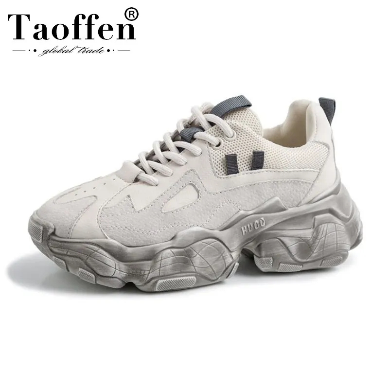 Женские кроссовки из натуральной кожи Taoffen повседневные размеров 35 42 с круглым