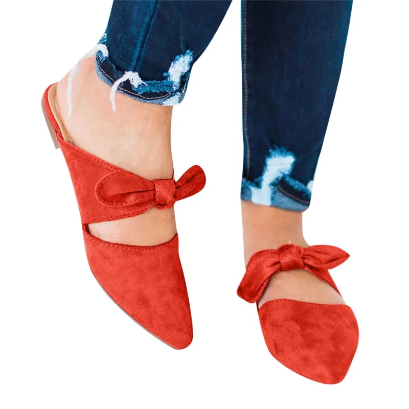 Летние женские сандалии на плоской подошве с бантом однотонные шлепанцы без