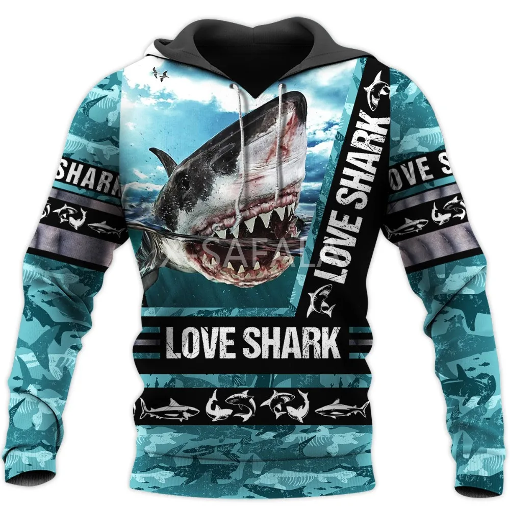 

Толстовка Love Shark Ocean с 3D рисунком, мужская и женская верхняя одежда в стиле Харадзюку, пуловер на молнии, свитшот, повседневная куртка унисекс