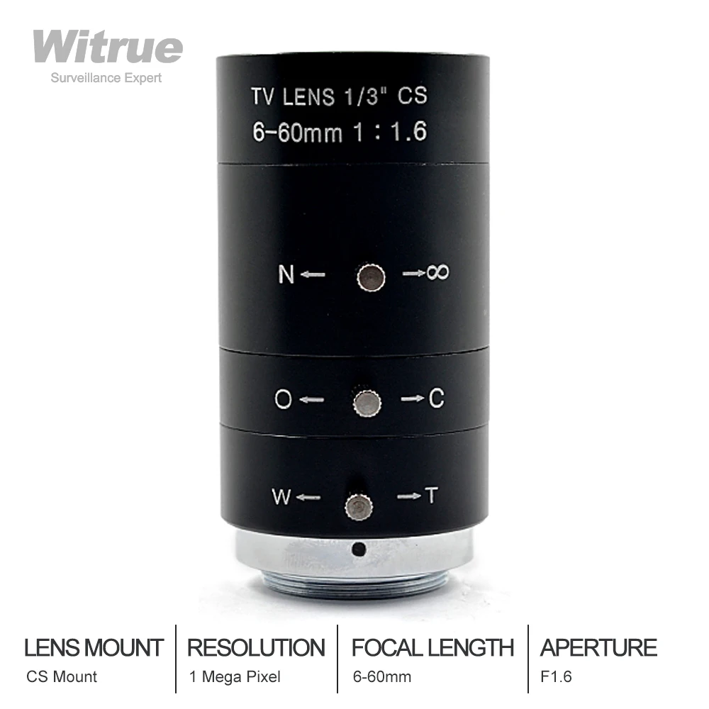 Witrue CCTV объектив 6-60 мм варифокальный CS крепление Lensse руководство IRIS ZOOM F1.6 для