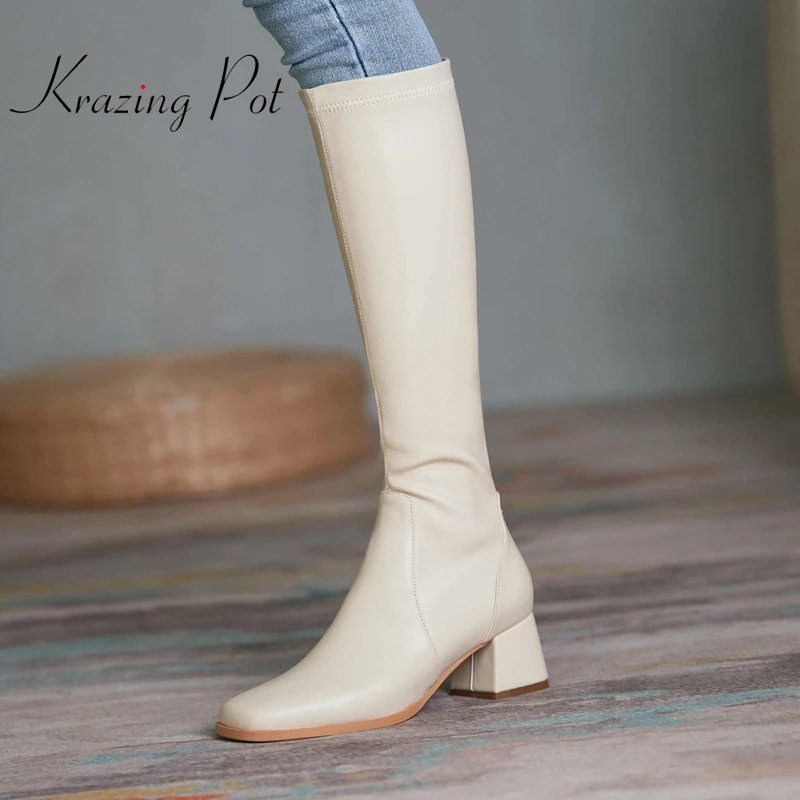 

Lenkisen 2022 Зимние Горячие продажи высокие сапоги на высоком квадратном каблуке стрейч в простом стиле для молодых девушек взрослые сапоги до б...