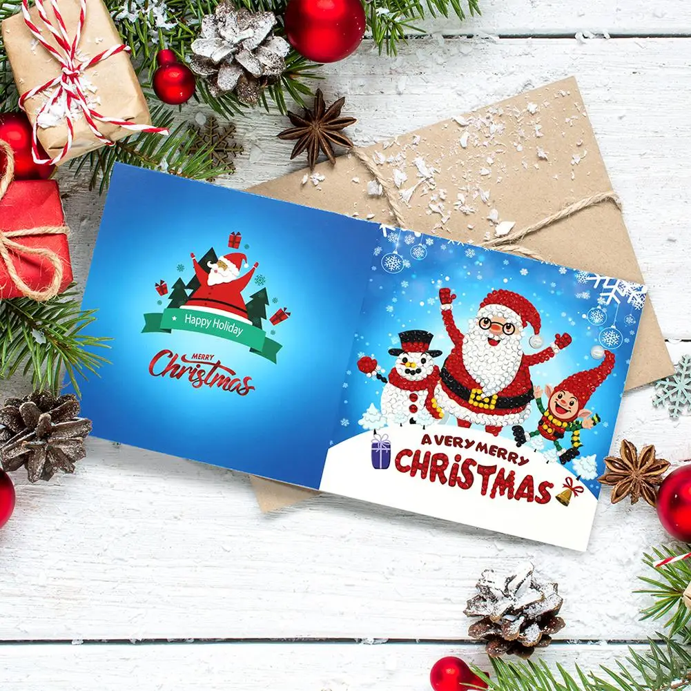 

8pcs 5d Diamond Painting Christmas Cards Embroidery Birthday Paper DIY Greeting Postcards Cartoon Kids Gift