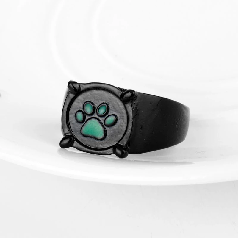 

Lovely Ladybug Cat Cartoon Noir Green Pawprint Ring Fashion Black Rings for Men Women Party Jewelry Birthday Christmas Gift