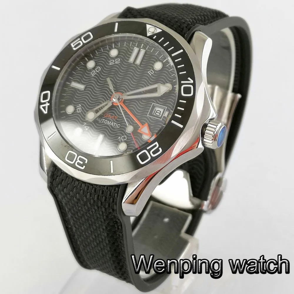 Классические роскошные часы 41 мм bliger черный циферблат GMT сапфировое стекло