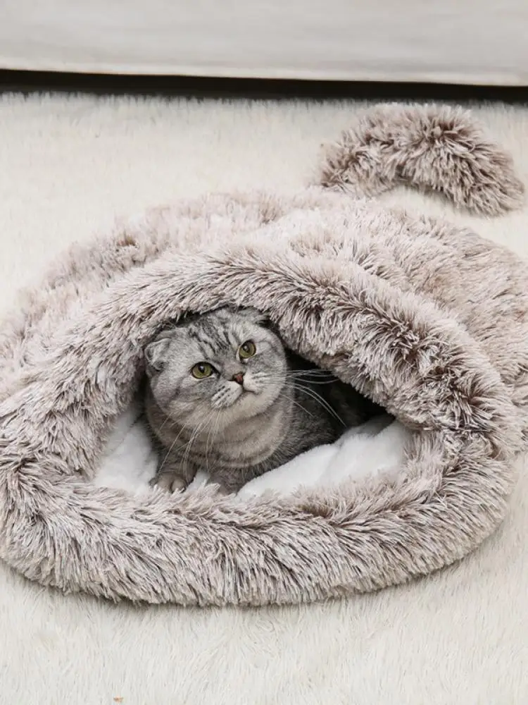 

Winter Cat Sleeping Bag Washable Puppy Small Dogs Cats Sleeping Mat Bed Warm Soft Plush Pet House Cat Nest Cushion Pet Supplies