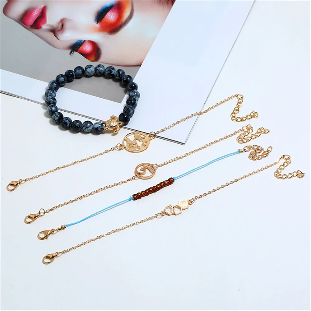 Браслеты HOCOLE для женщин Мраморная бусина с подвесками в богемном стиле