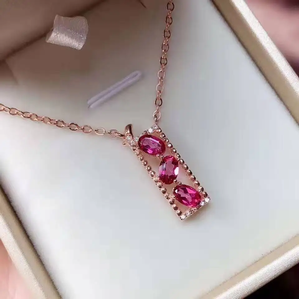 Женское прямоугольное ожерелье из серебра 925 пробы с кулоном розового